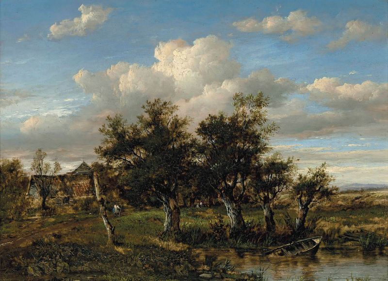 An Old Farmstead, Near St Albans by Patrick Nasmyth, oil on canvas depicting a rural landscape