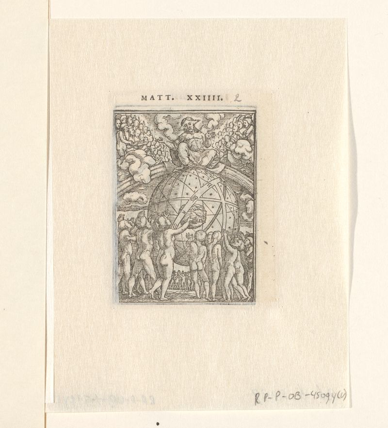 Cena religiosa com Cristo e escalas de julgamento, papel de Hans Holbein (II)