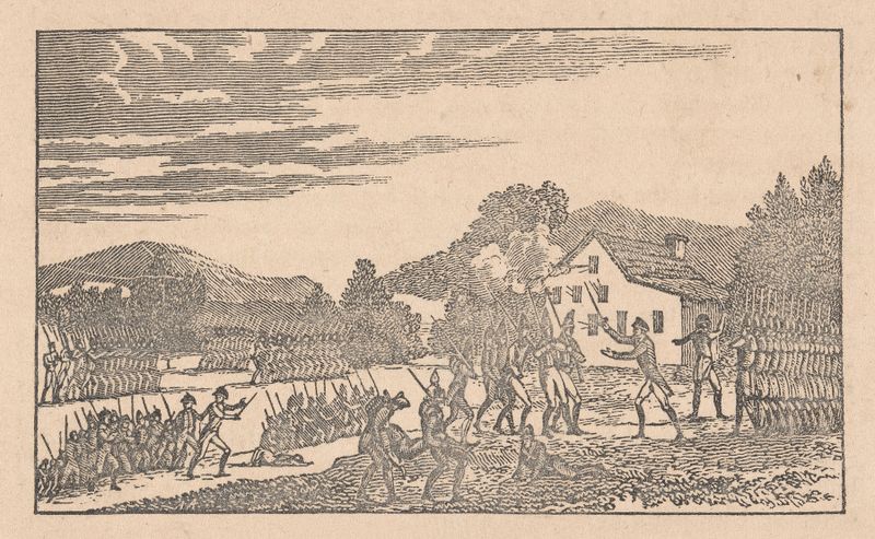 Engraving by Alexander Anderson depicting soldiers in the Battle of Eutaw Springs