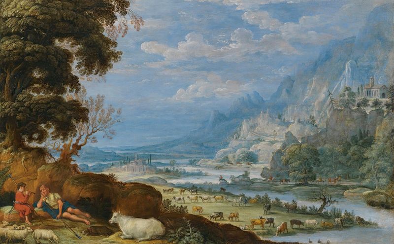 An extensive river landscape with Mercury and Argus, oil on canvas by David Teniers The Elder