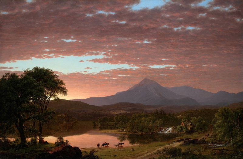 Mt. Ktaadn, pintura a óleo de Frederic Edwin Church, apresentando montanhas e folhagem vibrante.