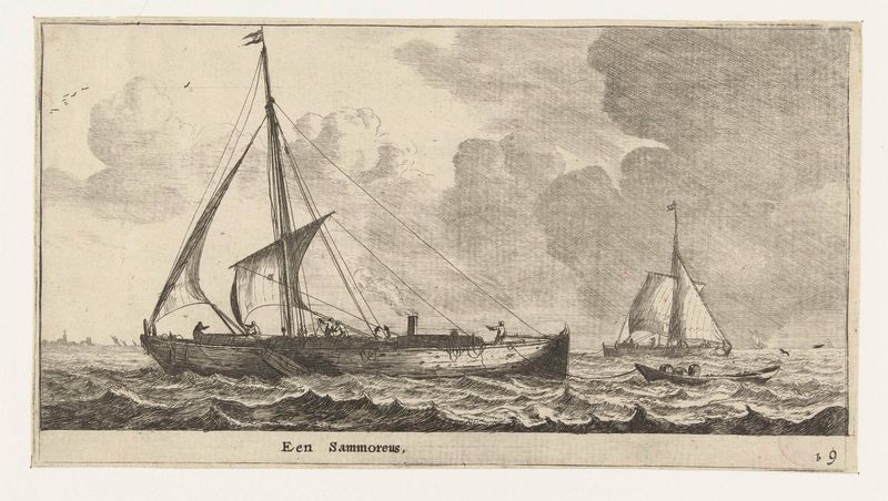 Gravura marinha de Reinier Nooms representando água e céu