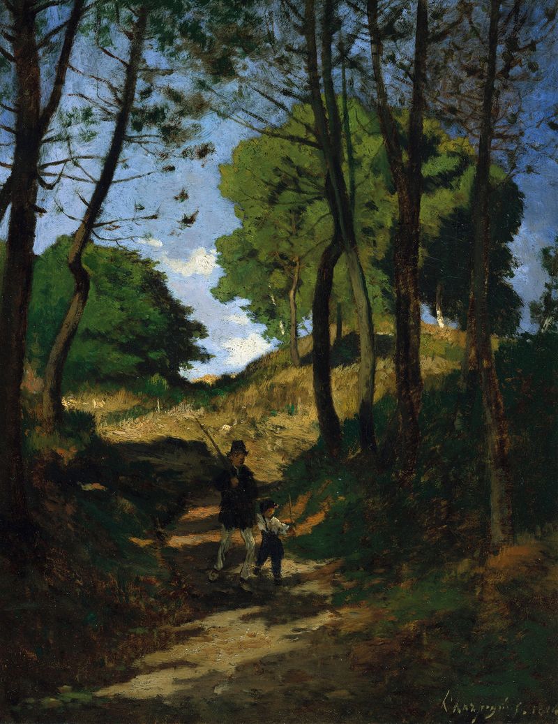 Abetos en un paisaje, óleo sobre lienzo de Henri-Joseph Harpignies
