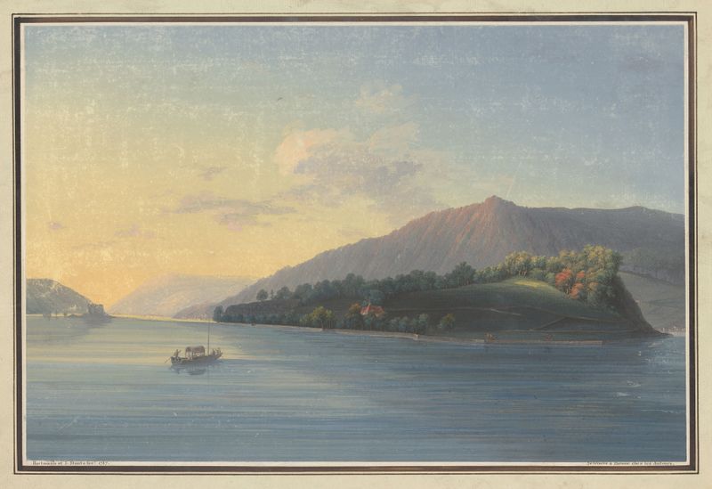 Vue de l’isle St. Pierre sur le lac de Bienne, oil on canvas by Johann Baptist Stuntz