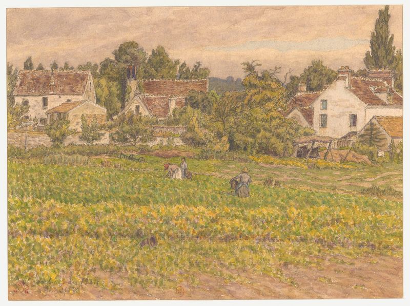 Dibujo de paisaje de Henri Rivière, 1923, con formas en espiral y naturaleza.