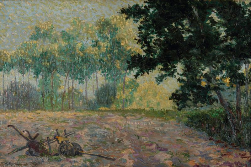 El arado de Martín Malharro, óleo sobre lienzo que representa un campo labrado con trabajadores