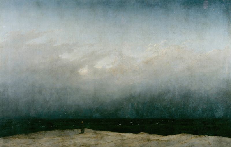 The Monk by the Sea, oil painting by Caspar David Friedrich, features a monk against the ocean and sky.