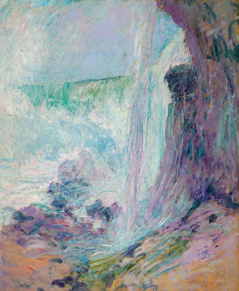 Niagara Falls oil painting by John Henry Twachtman, featuring cascading waters and mist.
