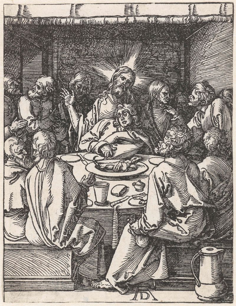 Laatste Avondmaal de Albrecht Dürer, medio papel, representando a Cristo con discípulos en una mesa
