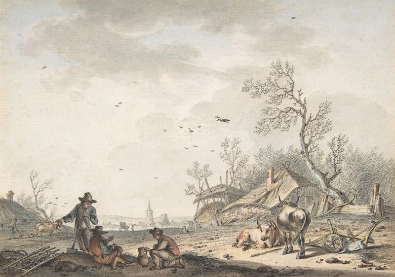 Landscape depicting early spring with muted greens and browns, oil painting by Hendrik Meijer