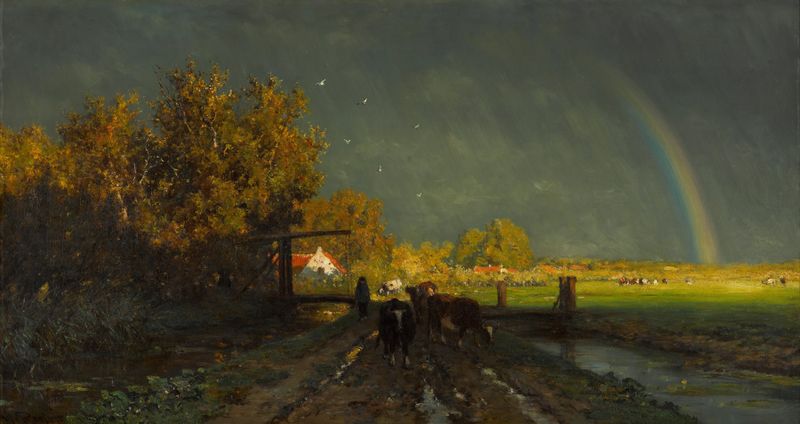 Landscape with a rainbow, oil on canvas by Willem Roelofs