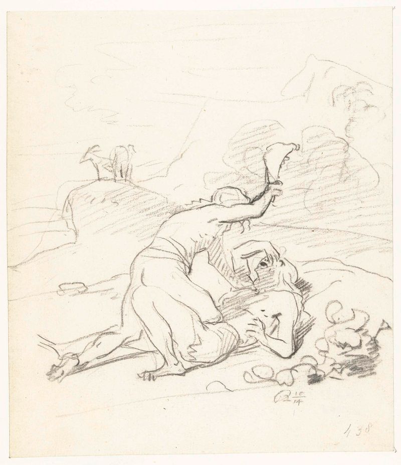 Religious paper artwork by Leendert van der Cooghen depicting Cain and Abel.