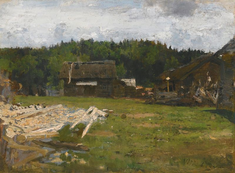 Forest clearing with soft clouds in the sky, oil on canvas by Ilya Efimovich Repin
