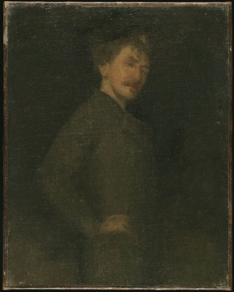 Autorretrato de James Abbott McNeill Whistler, óleo sobre lienzo, con una expresión sombría.