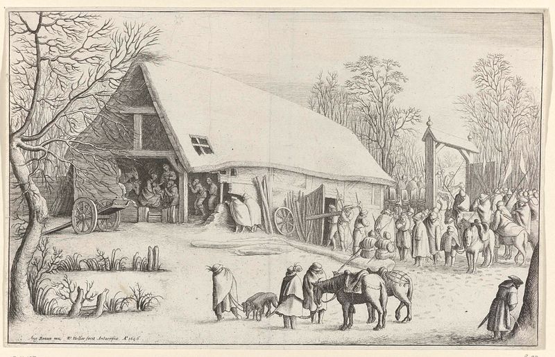Grabado de Wenceslaus Hollar que muestra a los Magos en adoración iluminados por luz dorada