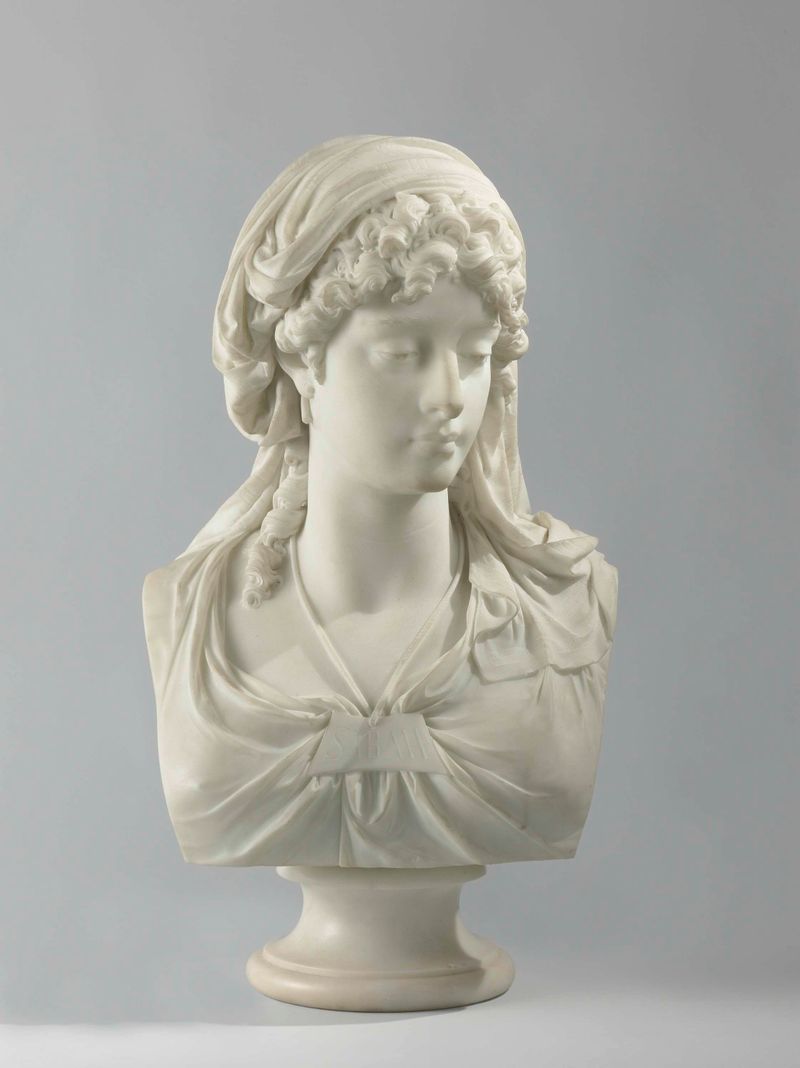 Escultura em mármore de uma jovem por Frans Stracké