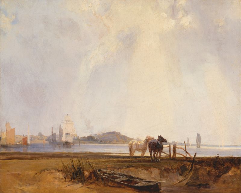 Landscape near Quilleboeuf, France by Richard Parkes Bonington, oil on canvas
