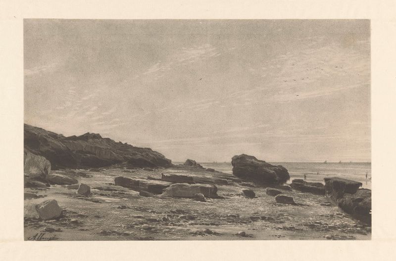 Rocky coast – Vues d’Hyères by Auguste Allongé, oil on canvas depicting rugged cliffs and a vibrant sea
