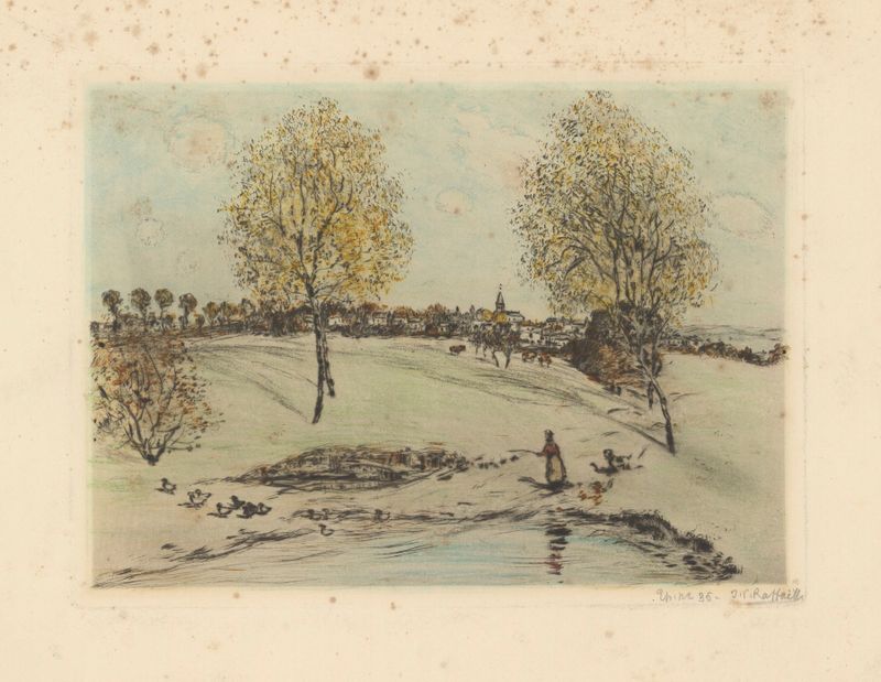 Paisaje de Le village sur la colline, pintura al óleo de Jean François Raffaëlli