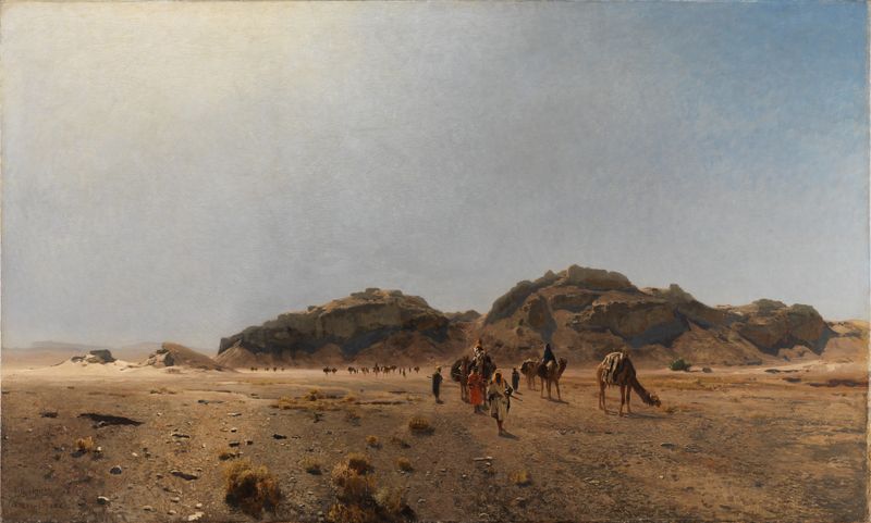 Desert landscape with dunes at sunset, oil on canvas by Eugen Bracht