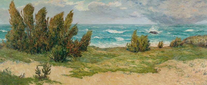 Pintura marina al óleo de Maxime Maufra que representa el mar y el horizonte.