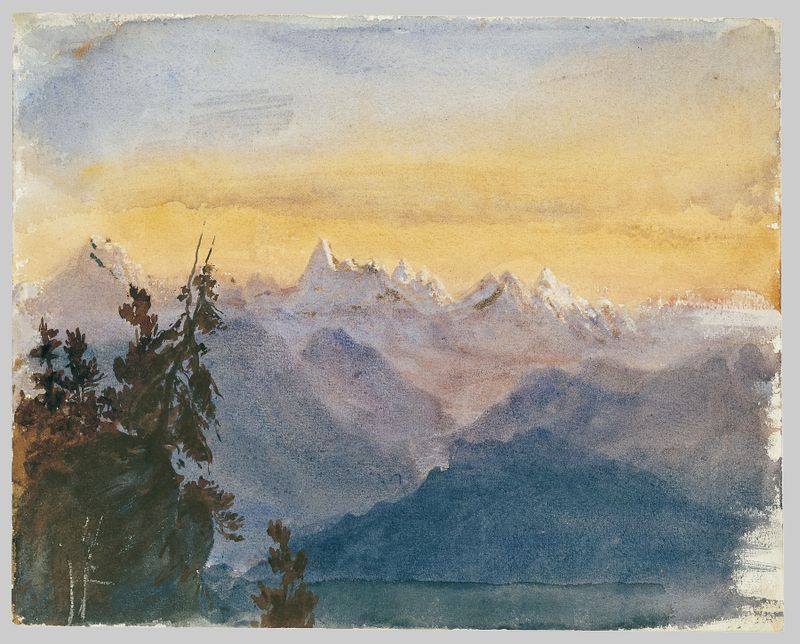 View from Mount Pilatus de John Singer Sargent, pintura al óleo que representa un paisaje montañoso con nubes.