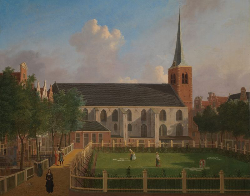 Neoclassical architecture of the English Church by Jan ten Compe, oil painting