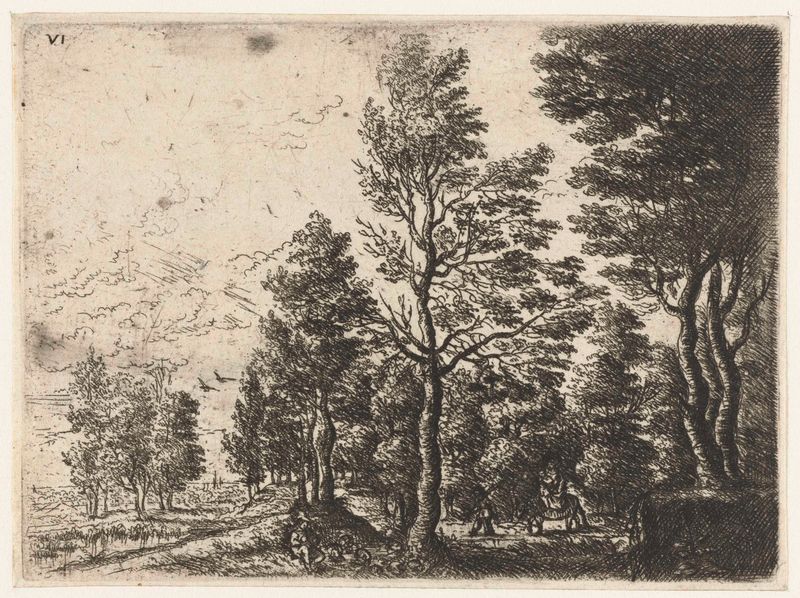 Landschap met een man met een ezel, etching by Philips Augustijn Immenraet