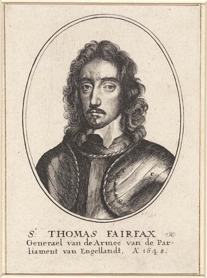 Retrato de Thomas Fairfax, líder militar, gravura de Wenceslaus Hollar