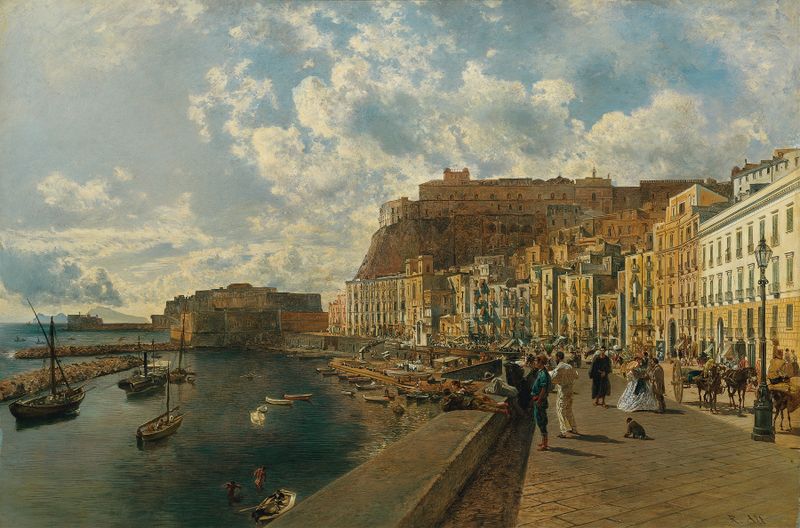 Escena costera con luz solar y mar, óleo sobre lienzo de Rudolf von Alt