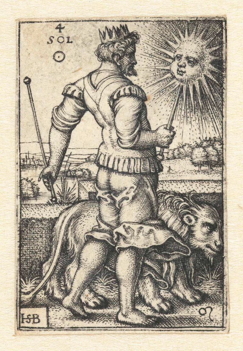 Engraving of Apollo with constellation Leo by Hans Sebald Beham