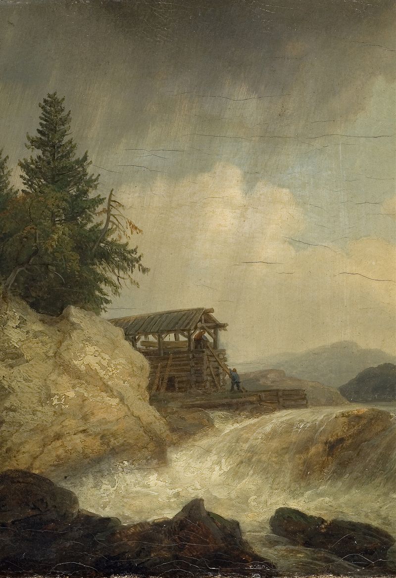 Nordic Landscape with a Waterfall, oil on canvas by Christian Ezdorf