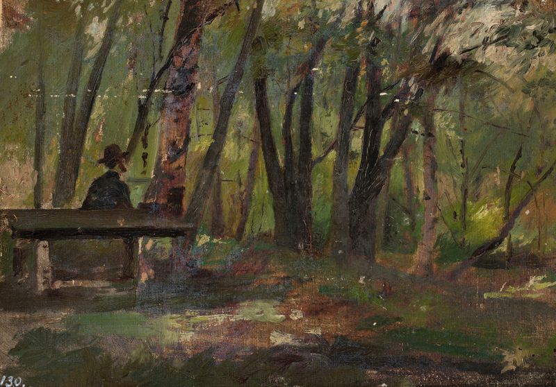 Paisagem de um parque na ilha Petrovsky de Jan Ciągliński, pintura a óleo