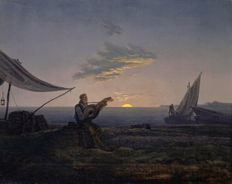 Moon Rising over the Sea, oil on canvas by Carl Gustav Carus, depicting a tranquil marine scene.