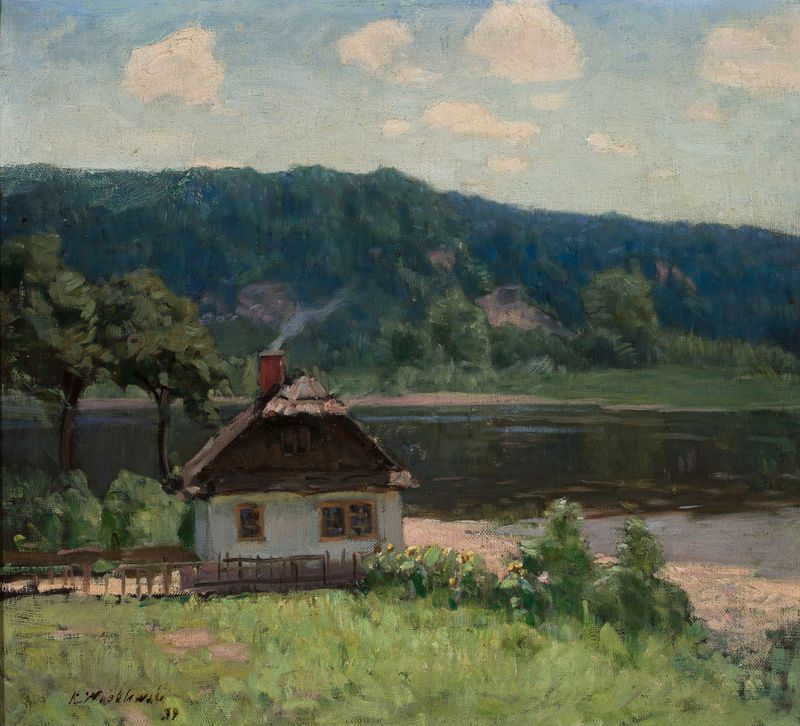 Water landscape by Konstanty Wróblewski, impressionist oil painting