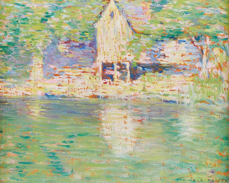 River Scene by Philip Leslie Hale, impressionism, depicting a serene river landscape.