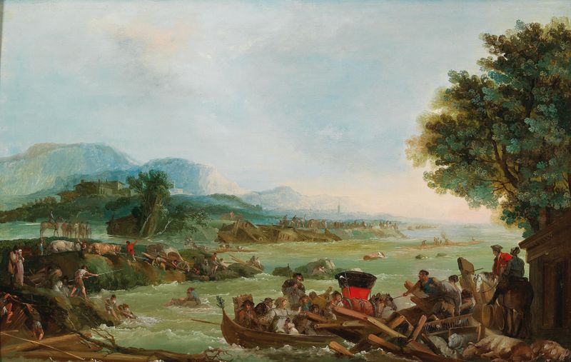 Oil painting of the Tagliamento river by Giuseppe Bernardino Bison