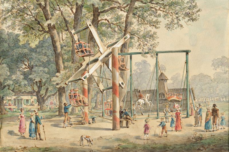 Carnival scene with vibrant colors by Gustav Zafaurek, oil painting