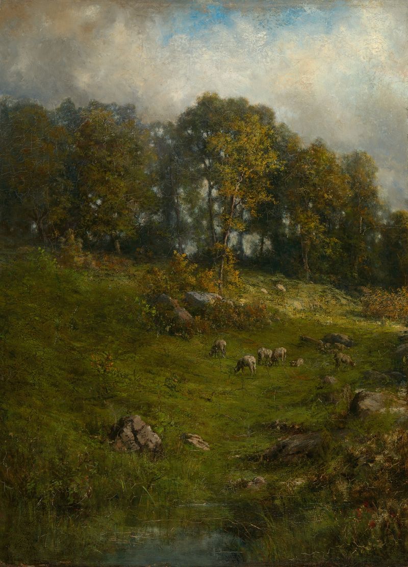 A Hillside Pasture by Robert Crannell Minor, realism, depicting a serene hillside landscape