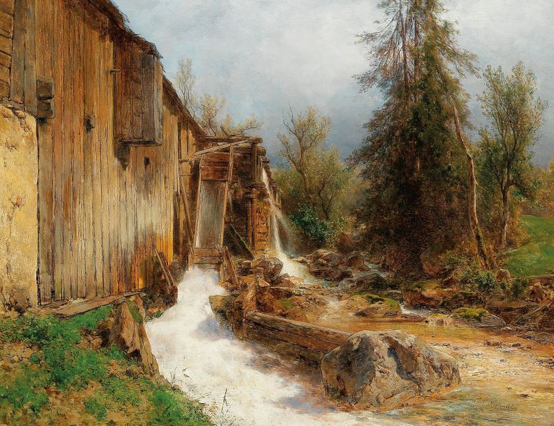 Paisagem com um riacho e uma aldeia de Eduard Peithner von Lichtenfels, meio desconhecido