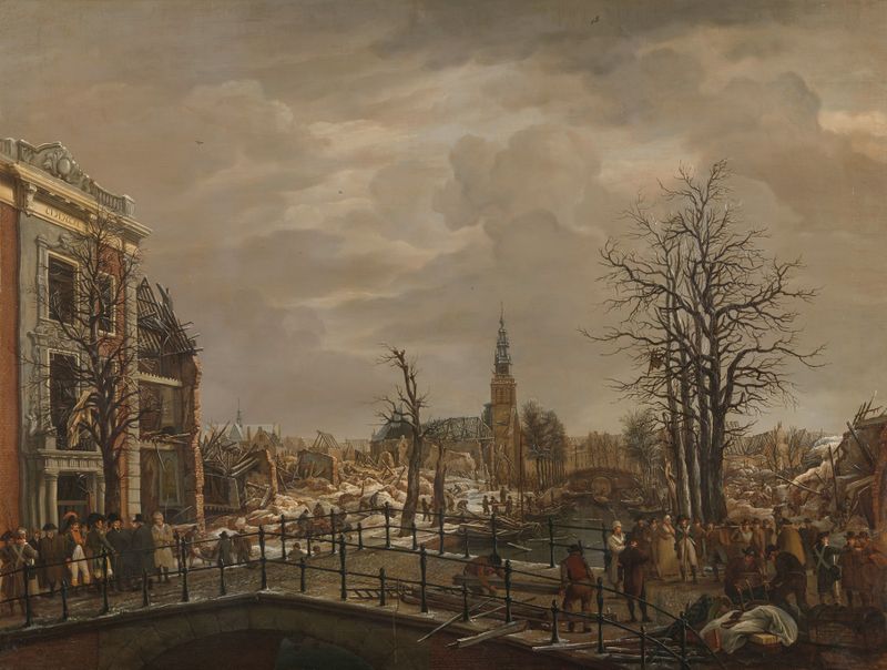 Landscape of The Rapenburg in Leiden, oil painting by Carel Lodewijk Hansen