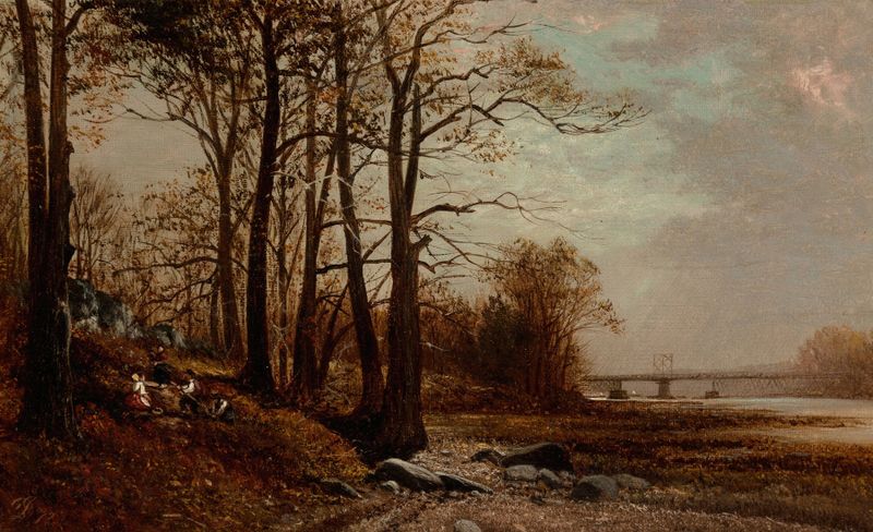 Paisagem de Near McComb’s Dam, Harlem, Nova Iorque por David Johnson, pintura a óleo