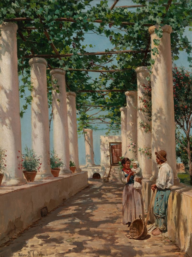 Landscape of Capri at sunset, oil on canvas by Holger Hvitfeldt Jerichau