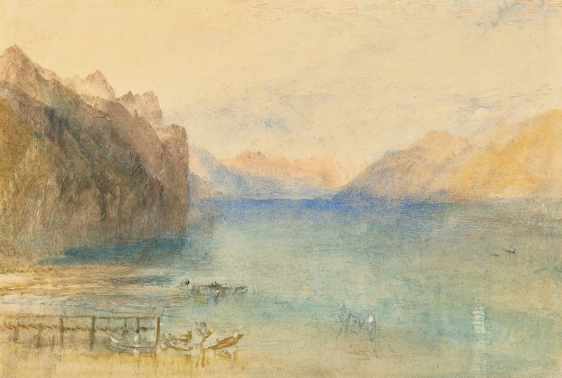 Lago Brienz, com a lua poente de Joseph Mallord William Turner, pintura a óleo que mostra a luz da lua sobre a água