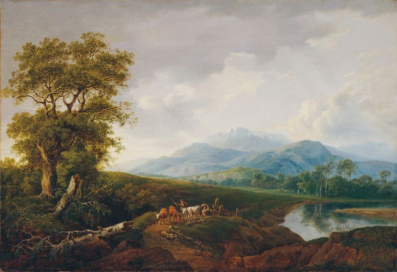 Landschaft mit Schneeberg by Franz Scheyerer, oil painting depicting snow-covered mountains.