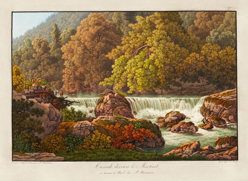 Paisagem com uma cascata sobre rochas, de Peter Birmann, meio desconhecido