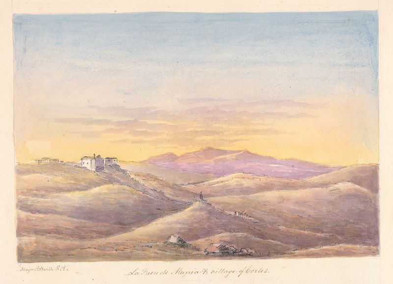 Paisagem representando La Fuen de Munia & Village of Cortes de Charles Hamilton Smith