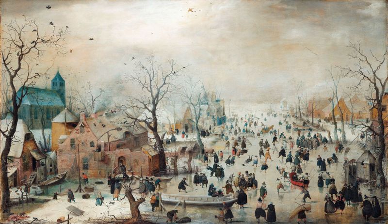 Winter landscape with ice skaters, oil painting by Hendrick Avercamp