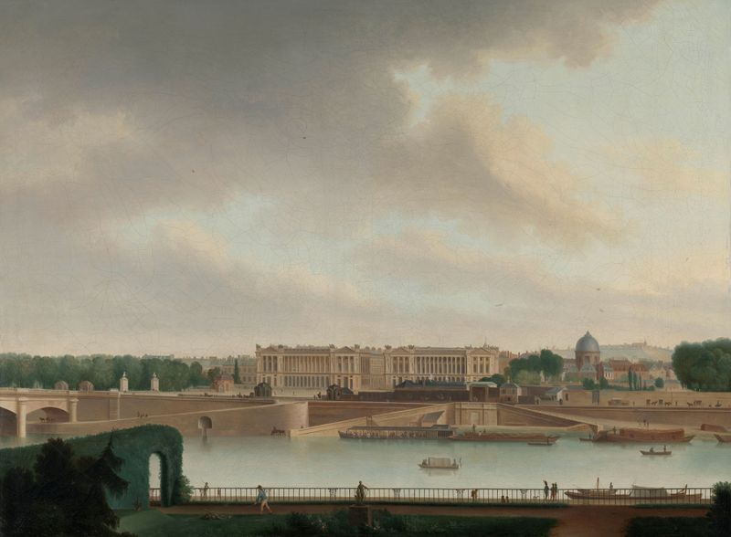 Landscape with rooftops and sunlight interplay, oil painting by Josephus Augustus Knip