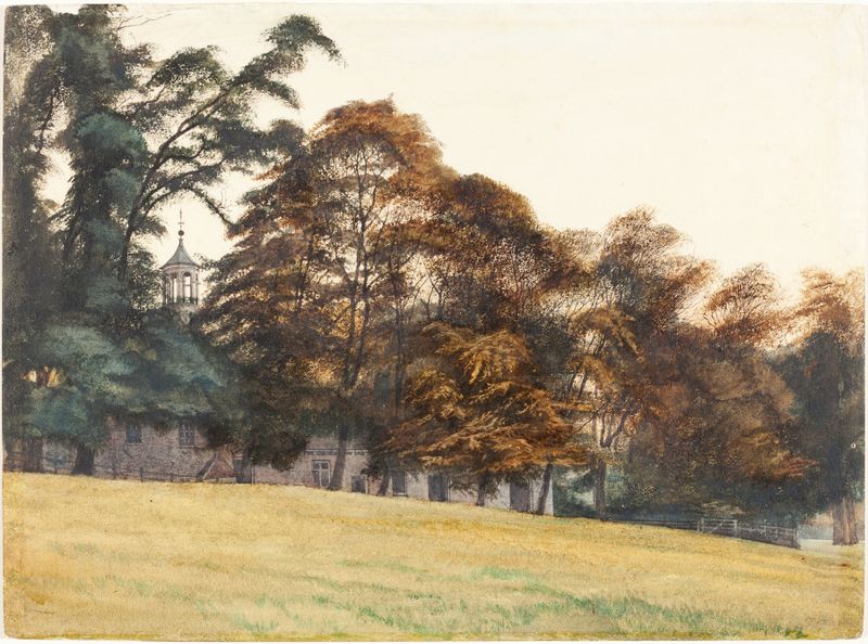 The Grounds at Castle Howard, oil painting by George Howard, 9th Earl Of Carlisle, depicting a lush garden landscape.